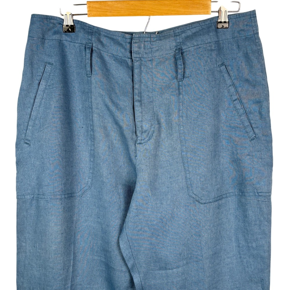 Lauren Ralph Lauren Womens 100% Linen Straight Leg Trousers Sz 10 Blue High Rise - Picture 2 of 10